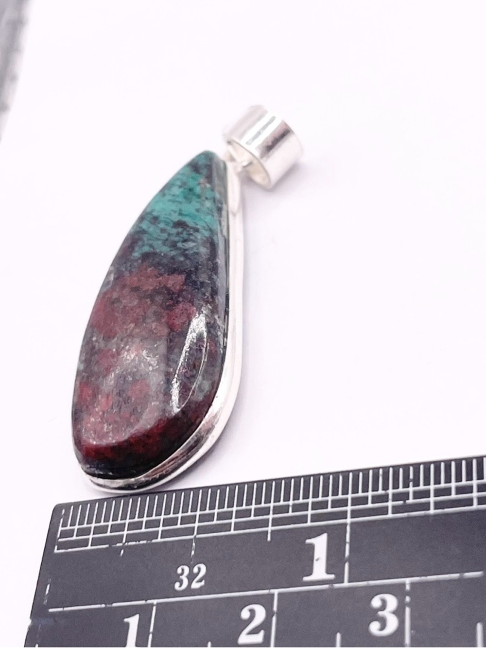 Sterling Silver Chrysocolla and Red Jasper Teardrop Pendant - Picture 6 of 8